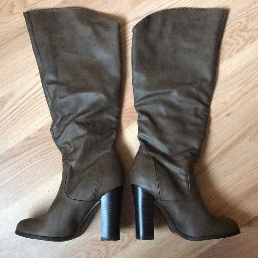 Tall Taupe Leather Heeled Boots
